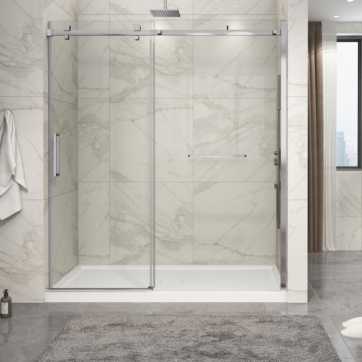 Zitta Piazza 2.0 Shower door 72", in alcove, in brushed nickel DP27200ASTC41