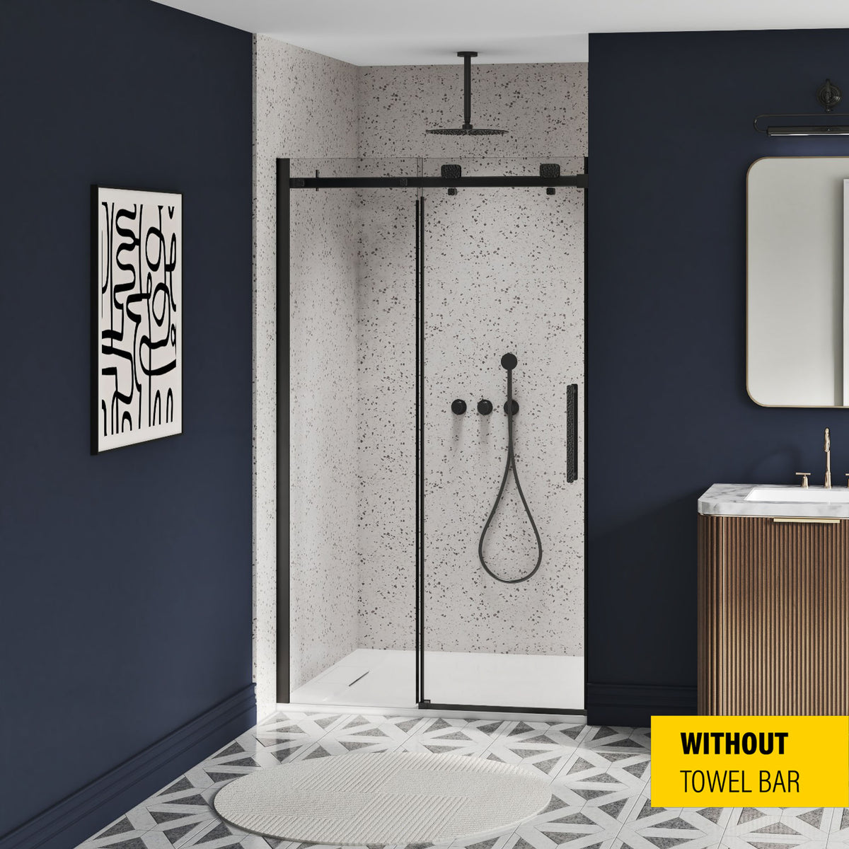Zitta Stile Shower door 48", in alcove, in matte black DS14800ASTC71