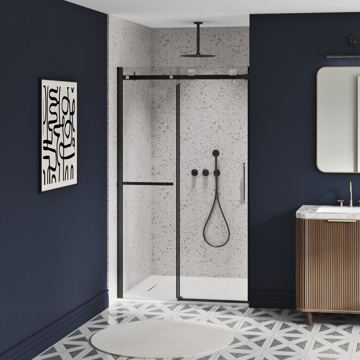 Zitta Stile Shower door 48", in alcove, in matte black DS24800ASTC71