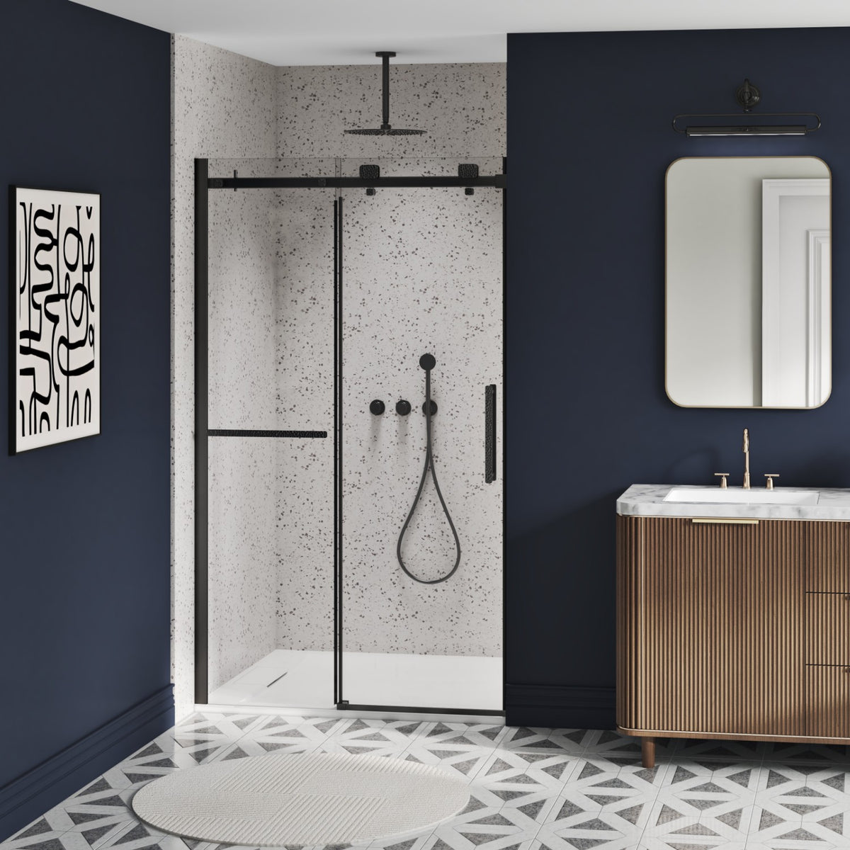 Zitta Stile Shower door 48", in alcove, in matte black DS24800ASTC71