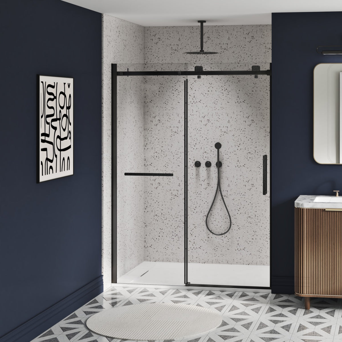 Zitta Stile Shower door 60", in alcove, in matte black DS26000ASTC71