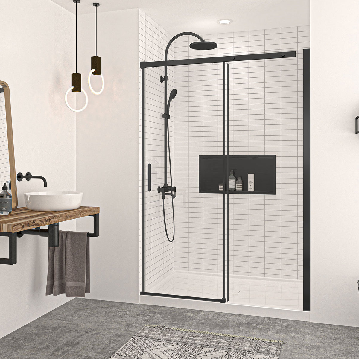 Zitta Vague Shower door 54", in alcove, in matte black DVG5400ASTC71