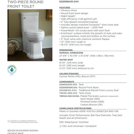 DXV Fitzgerald Two Piece Chair Height Round Front Toilet With Seat - Plumbing Market