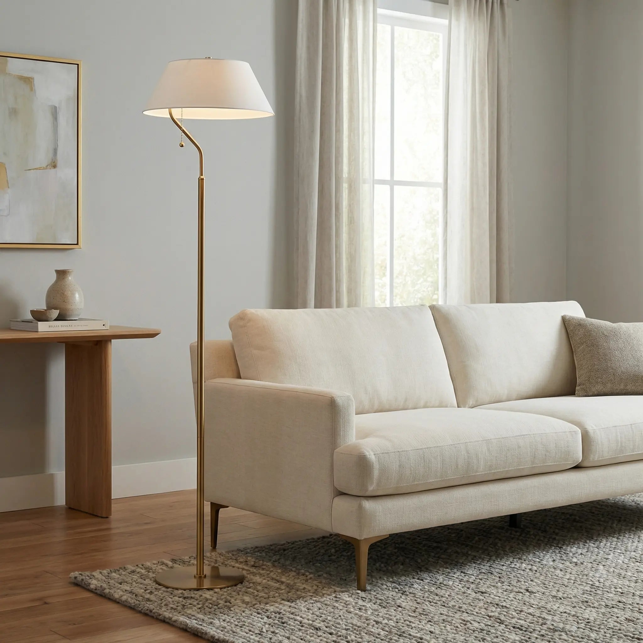Dainolite 1 Light Aged Brass Floor Lamp with White Shade