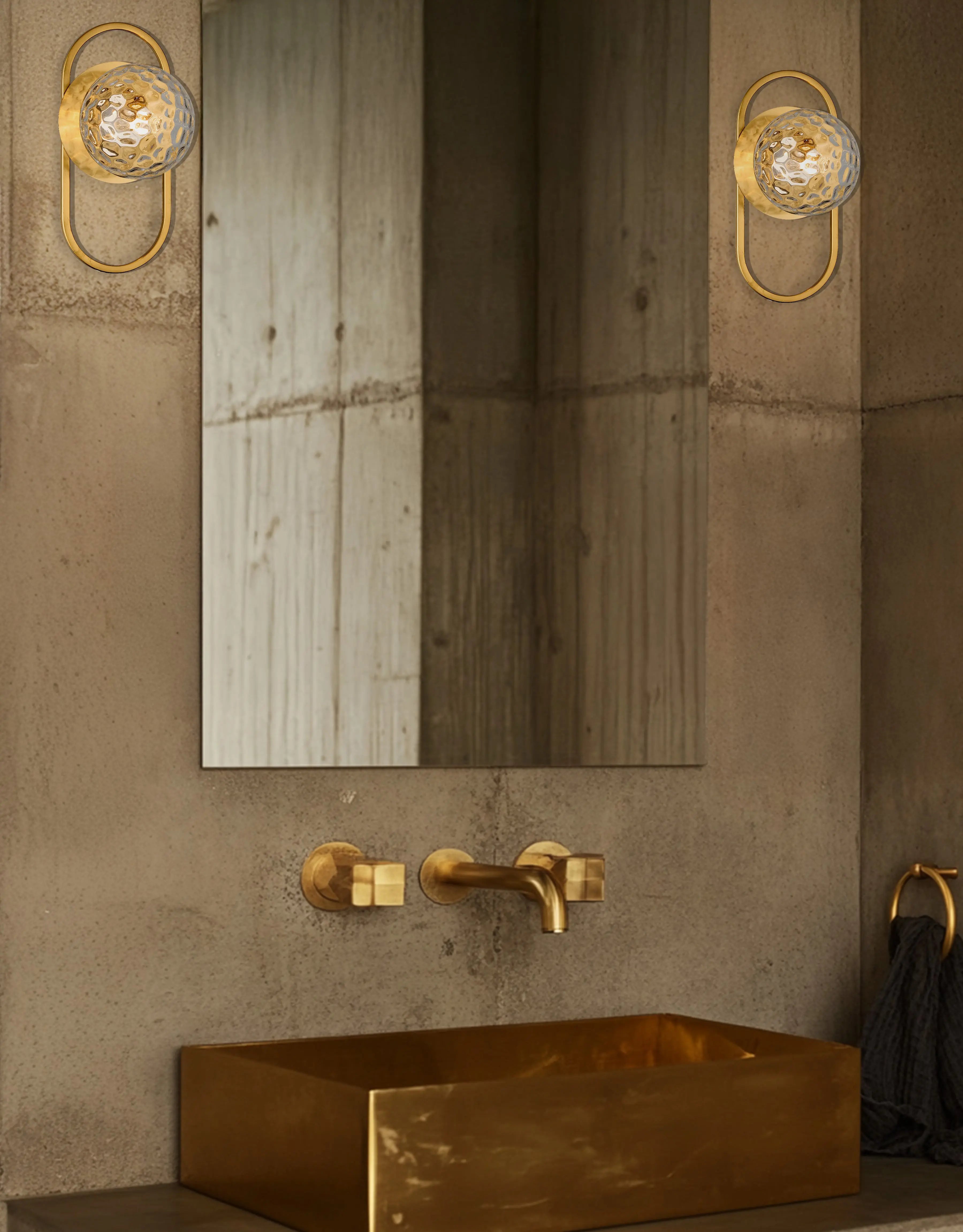 Dainolite 1 Light Aged Brass Wall Sconce w/ Clear Hammered Glass