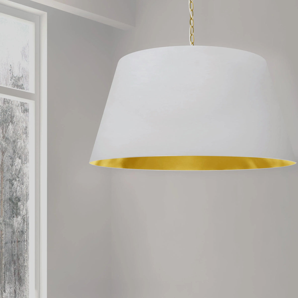 Dainolite 1 Light Brynn Extra Large Pendant, White/Gold Shade, Aged Brass