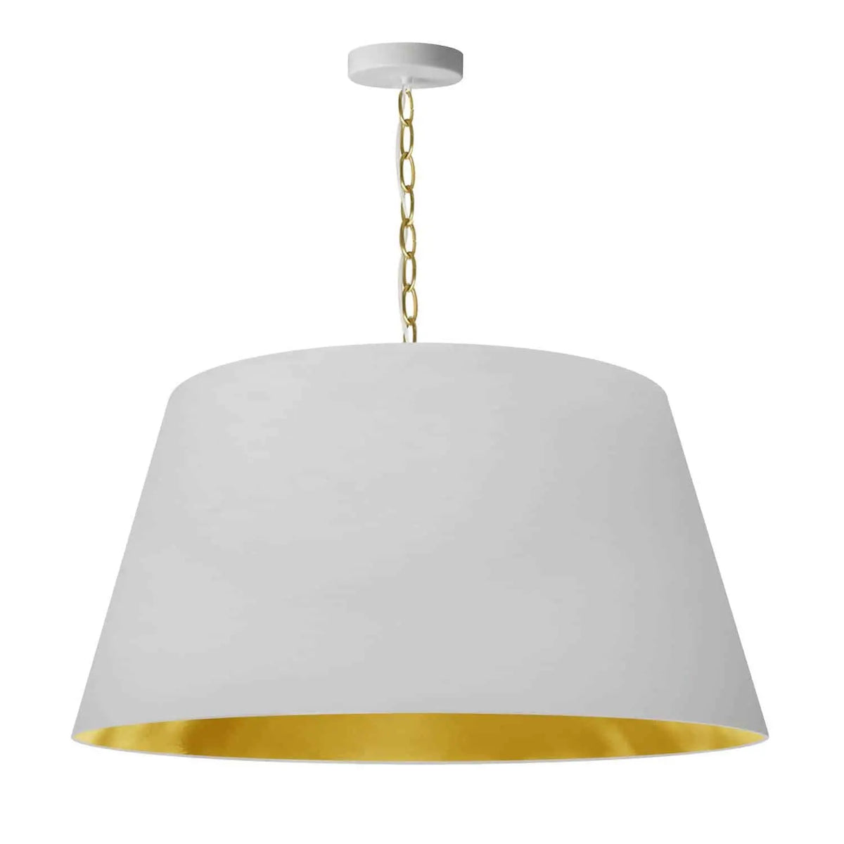 Dainolite 1 Light Brynn LG Pendant, White/Gold Shade, Aged Brass