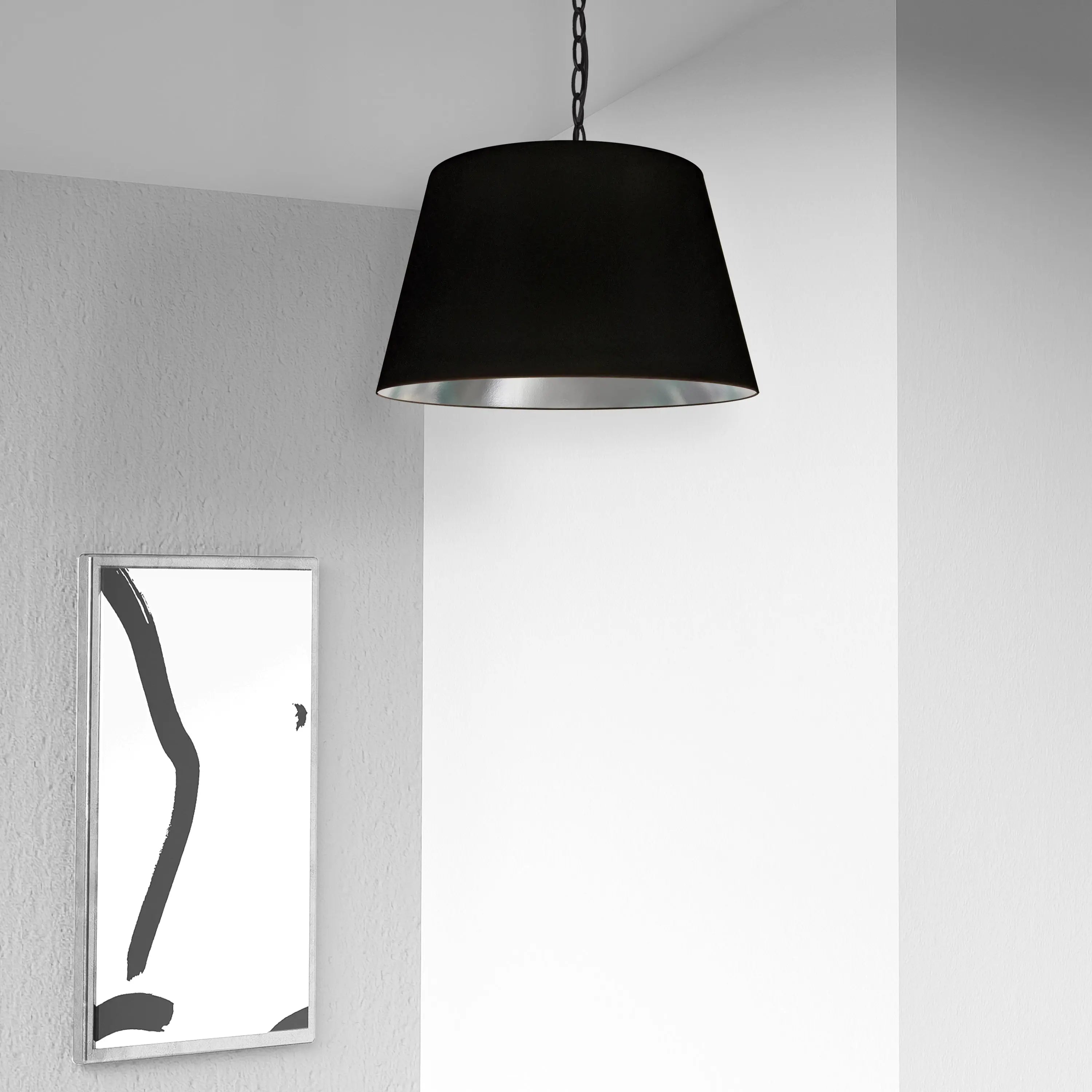 Dainolite 1 Light Brynn Small Pendant, Black/Silver Shade, Black