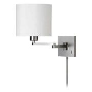 Dainolite 1 Light Cast Metal Swing Arm Lamp Satin Chrome White Drum Shade 790