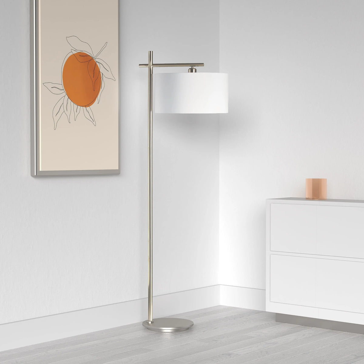 Dainolite 1 Light Floor Lamp, Satin Chrome Finish