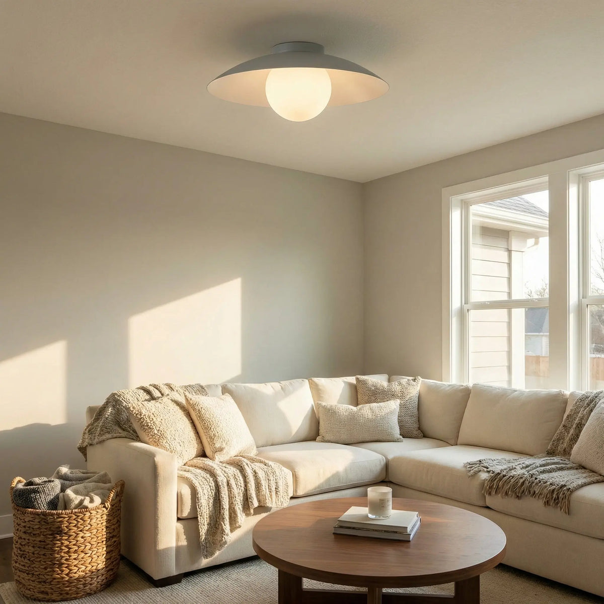 Dainolite 1 Light Flush Mount, Matte Linen w/ Opal Glass