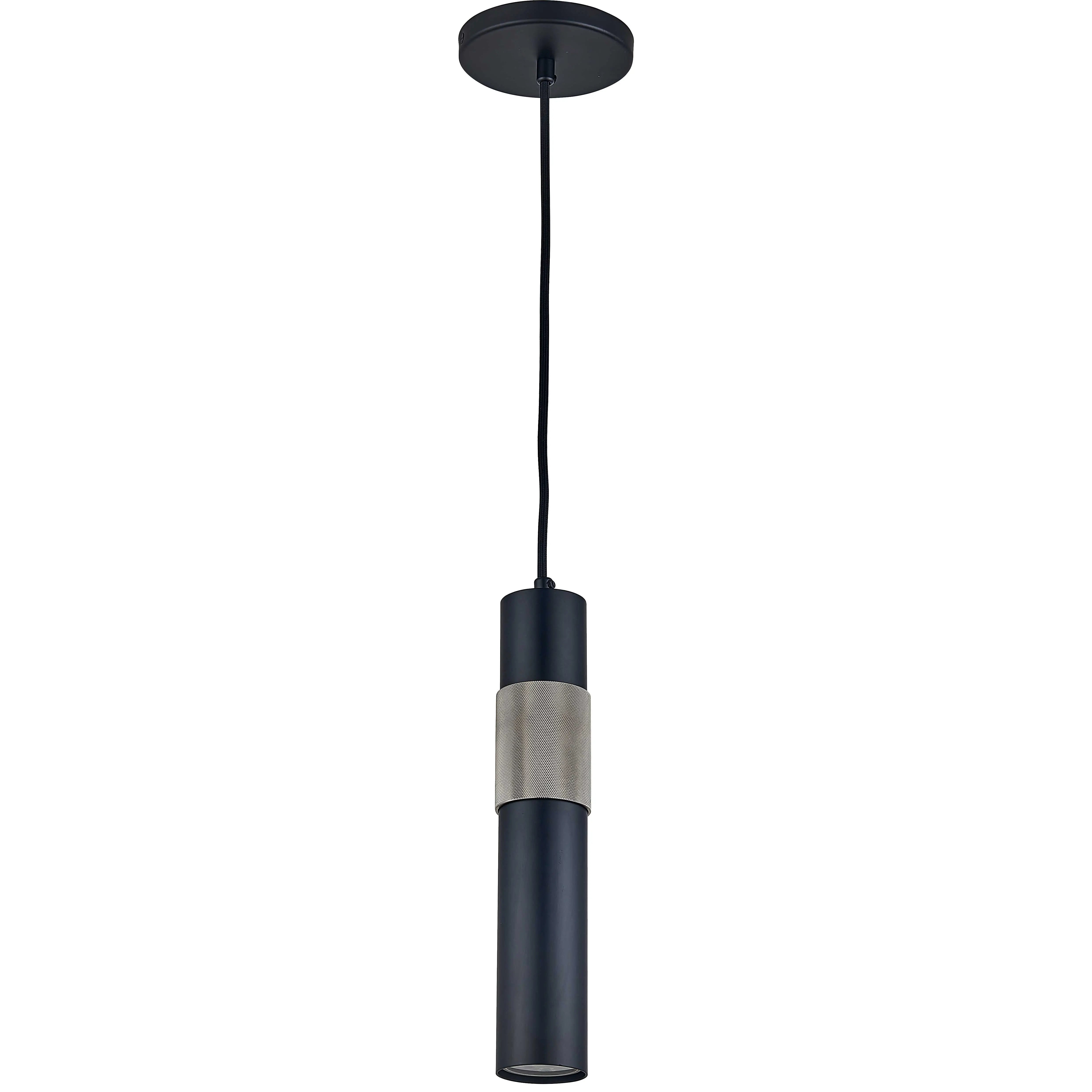 Dainolite 1 Light Halogen Pendant Matte Black/Satin Chrome