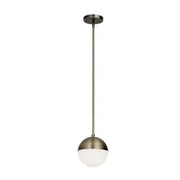 Dainolite 1 Light Halogen Pendant, Antique Brass Finish with White Glass