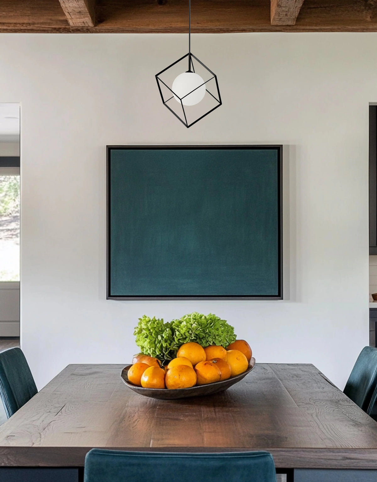 Dainolite 1 Light Halogen Pendant, Matte Black Finish with Opal Glass