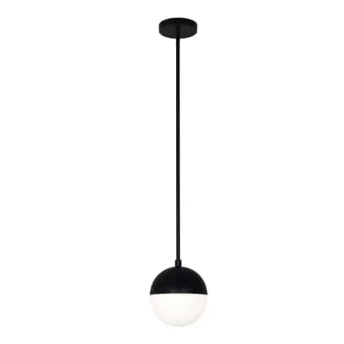 Dainolite 1 Light Halogen Pendant, Matte Black Finish with White Glass