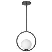 Dainolite 1 Light Halogen Pendant, Matte Black with White Opal Glass