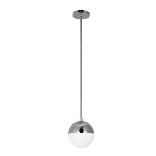 Dainolite 1 Light Halogen Pendant, Polished Chrome Finish with White Glass