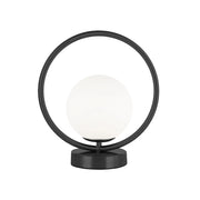 Dainolite 1 Light Halogen Table Lamp, Matte Black with White Opal Glass