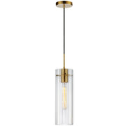 Dainolite 1 Light Incand Pendant, Aged Brass w/ Clear Fluted Glass