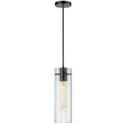 Dainolite 1 Light Incand Pendant, Matte Black w/ Clear Fluted Glass