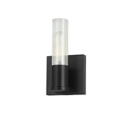 Dainolite 1 Light Incand Wall Sconce, Matte Black w/ Clear Fluted Glass