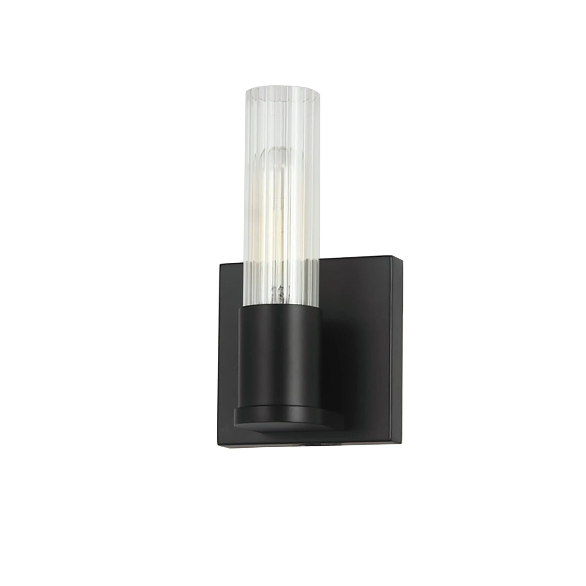 Dainolite 1 Light Incand Wall Sconce, Matte Black w/ Clear Fluted Glass