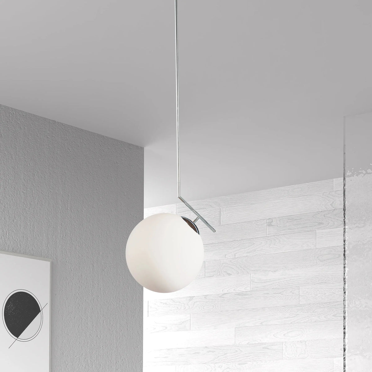 Dainolite 1 Light Incand White Glass Pendant, Polished Chrome Finish