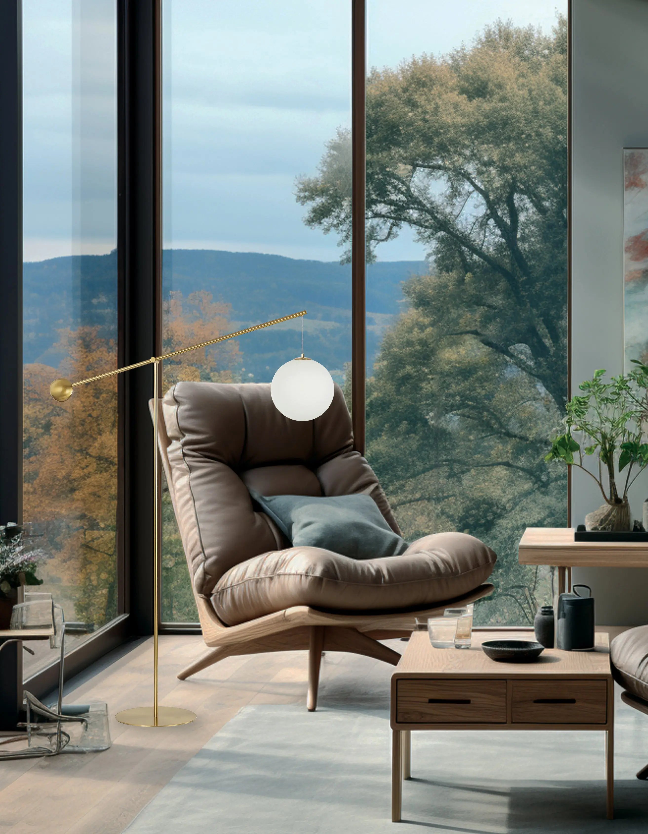 Dainolite 1 Light Incandescent Floor Lamp Aged Brass with Opal Glass HOL-1061F-AGB