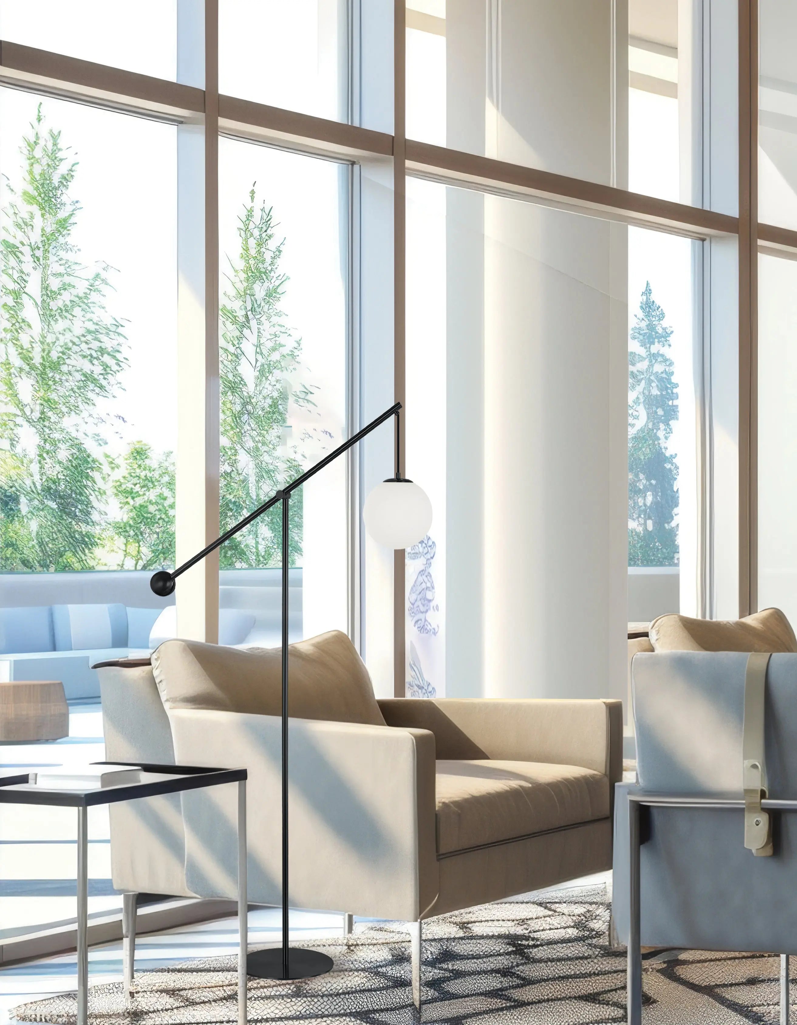 Dainolite 1 Light Incandescent Floor Lamp Matte Black with Opal Glass HOL-661F-MB
