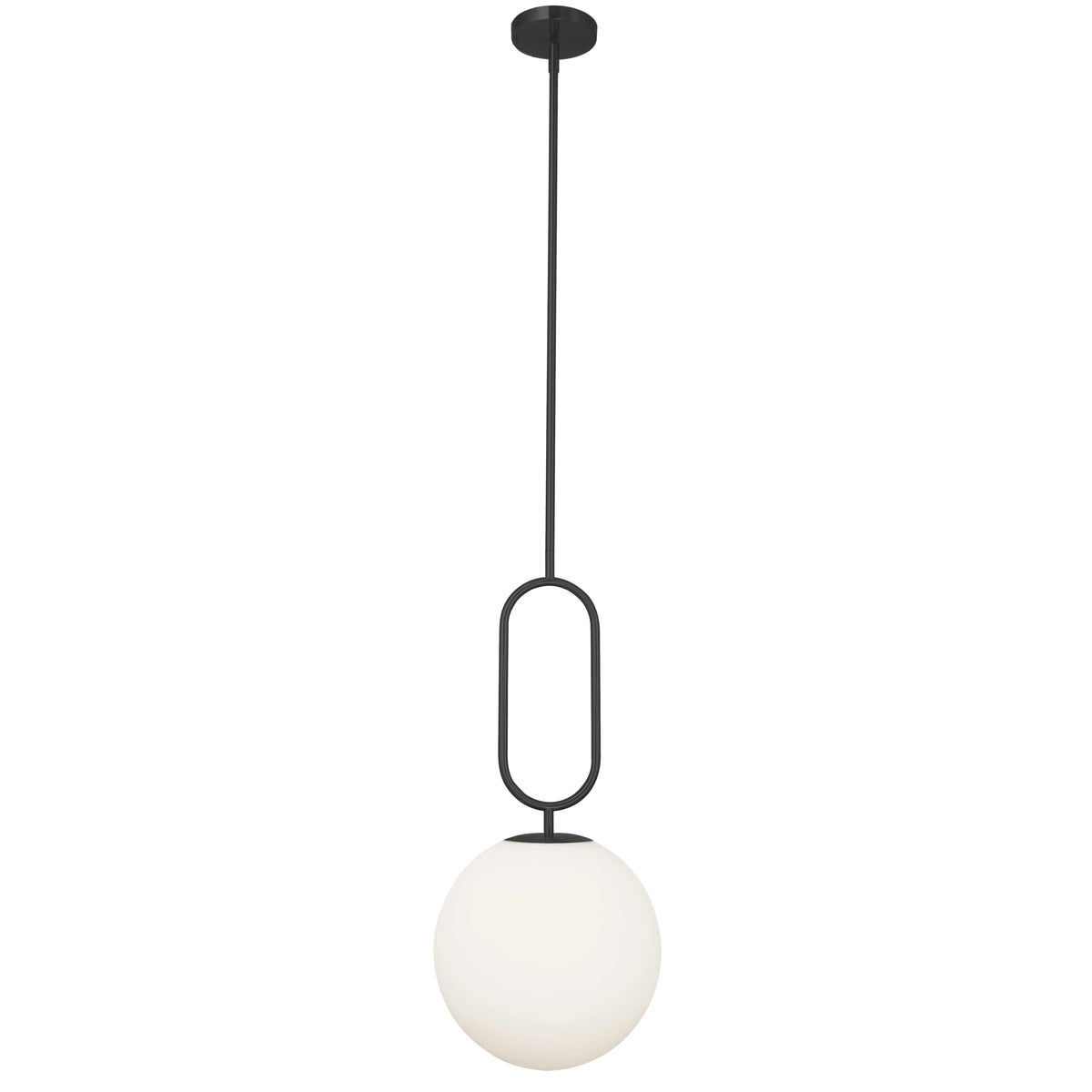Dainolite 1 Light Incandescent Pendant Matte Black with Opal Glass