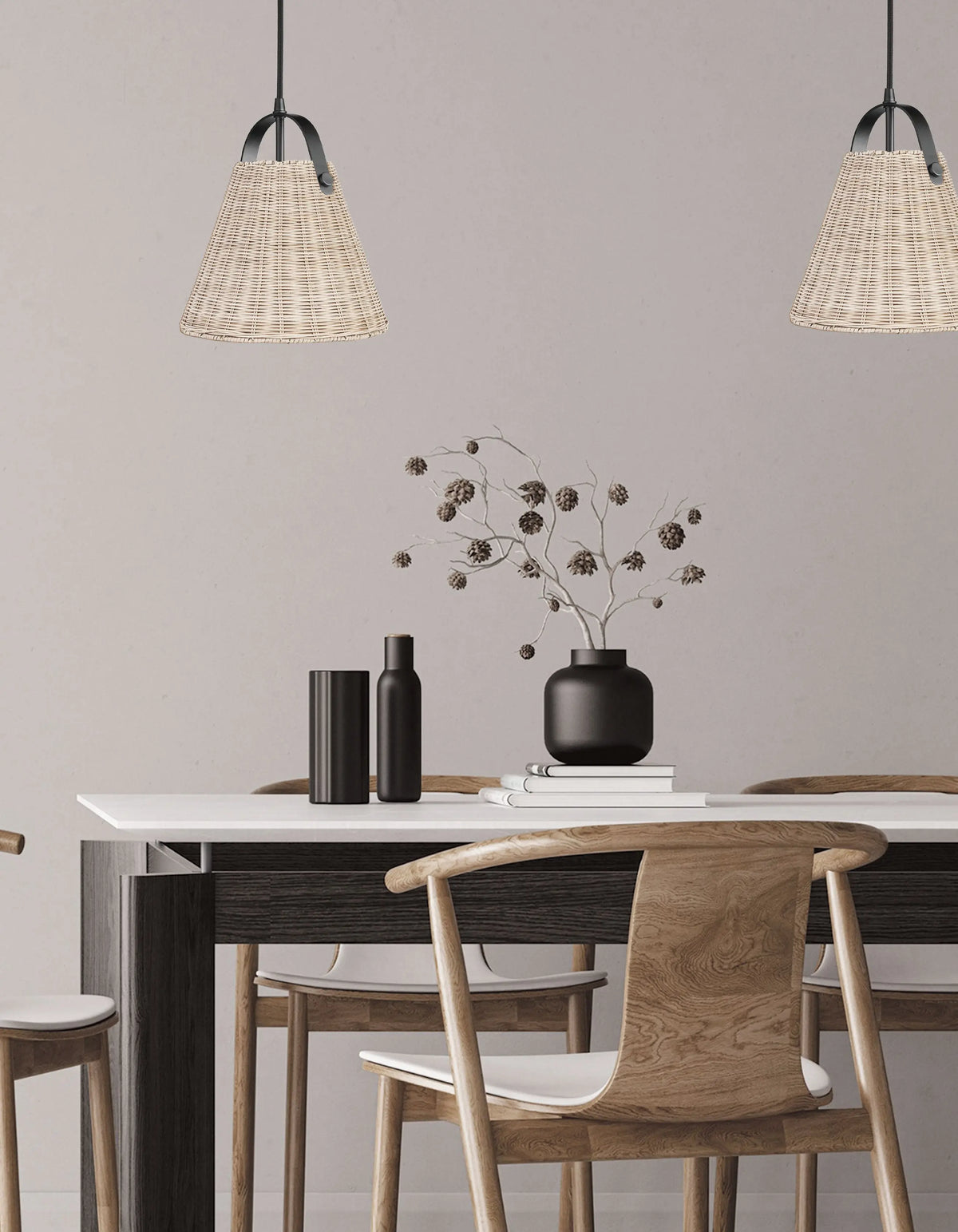 Dainolite 1 Light Incandescent Pendant Matte Black with Wicker Shade