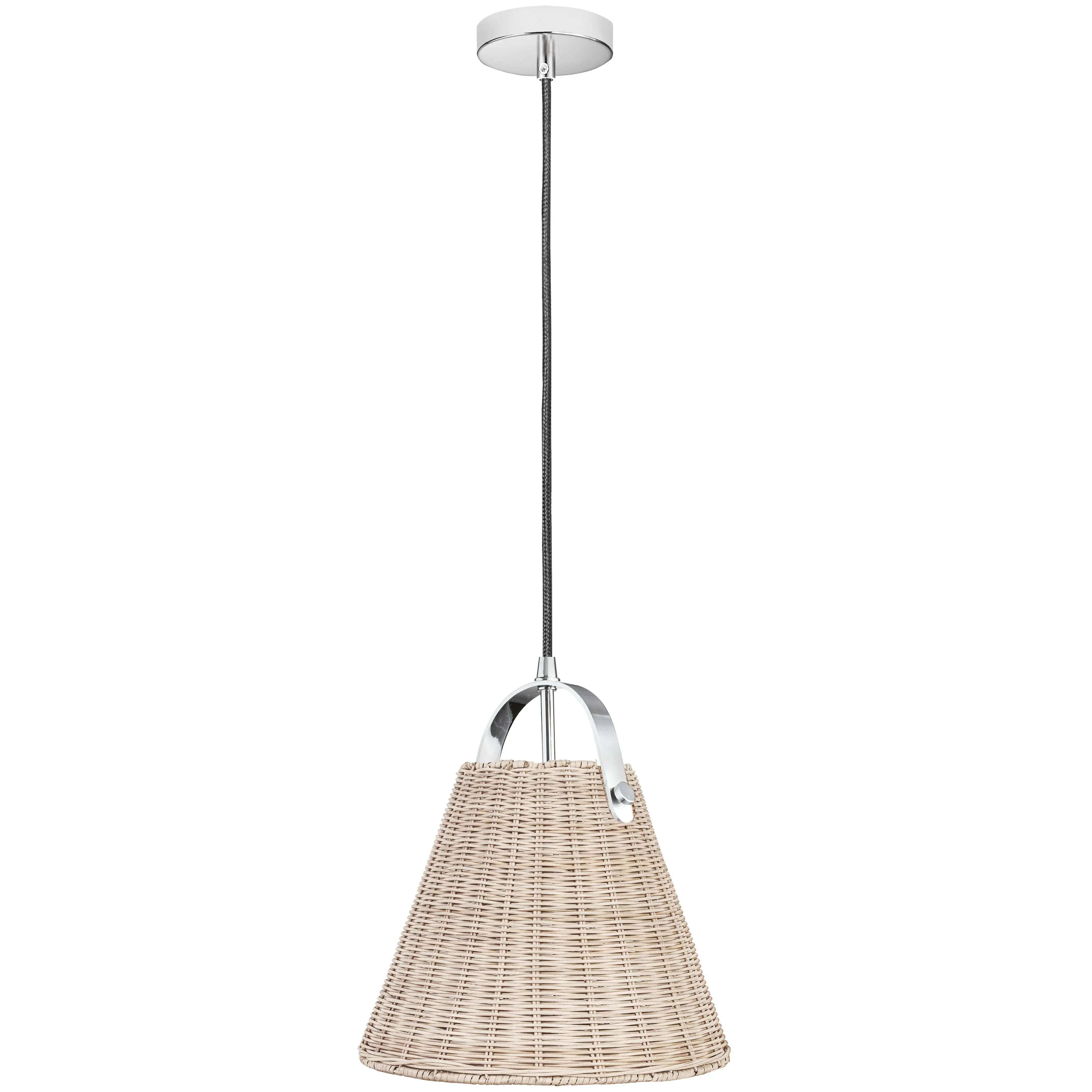 Dainolite 1 Light Incandescent Pendant Polished Chrome with Wicker Shade