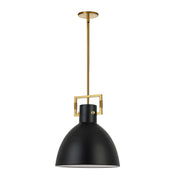 Dainolite 1 Light Incandescent Pendant, Aged Brass w/ Matte Black Metal Shade
