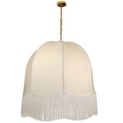 Dainolite 1 Light Incandescent Pendant, Aged Brass w/ White Fringe Shade