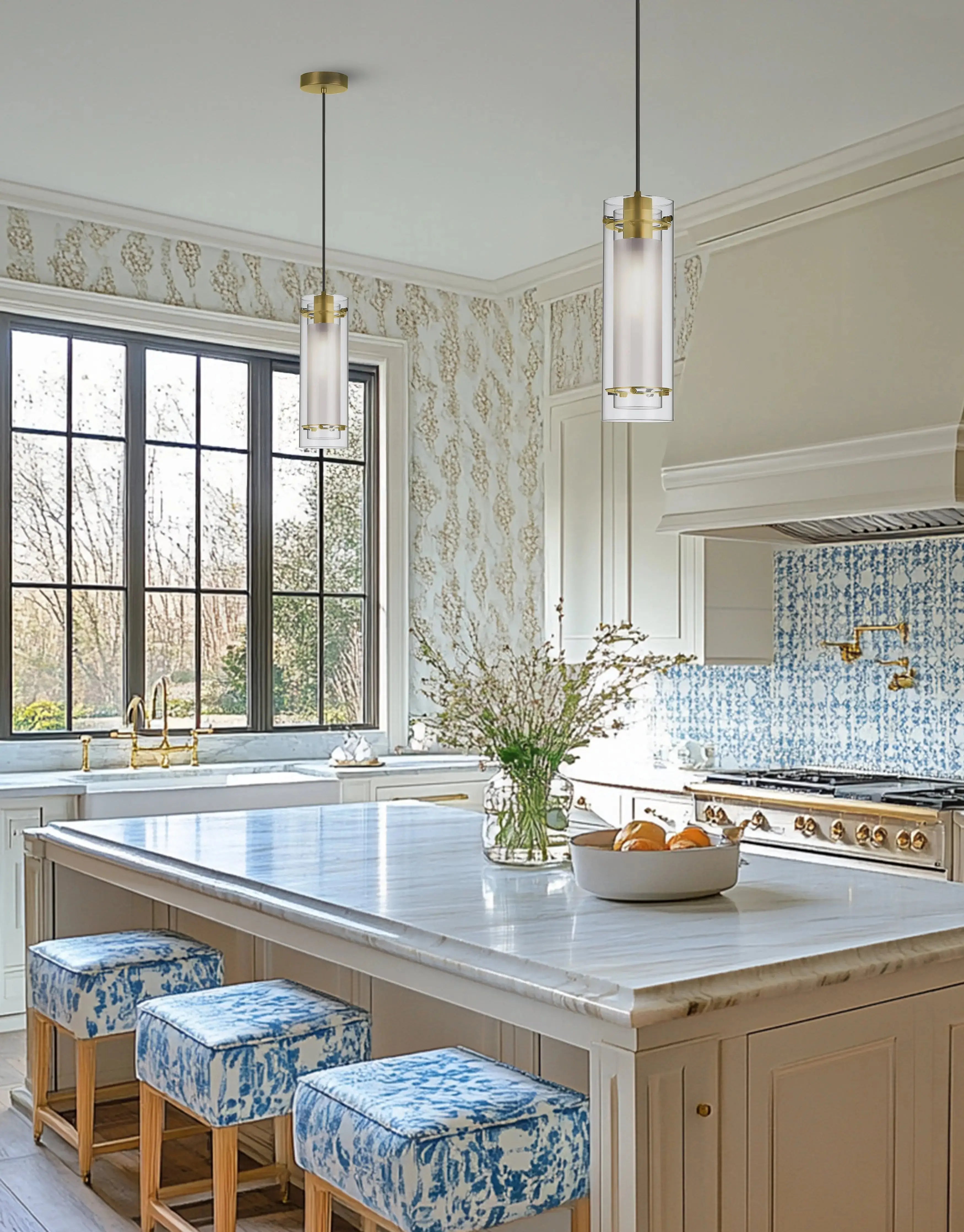 Dainolite 1 Light Incandescent Pendant, Aged Brass with Clear / Frosted Glass - Plumbing Market