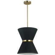 Dainolite 1 Light Incandescent Pendant, Aged Brass with Gold Ring Black Shade