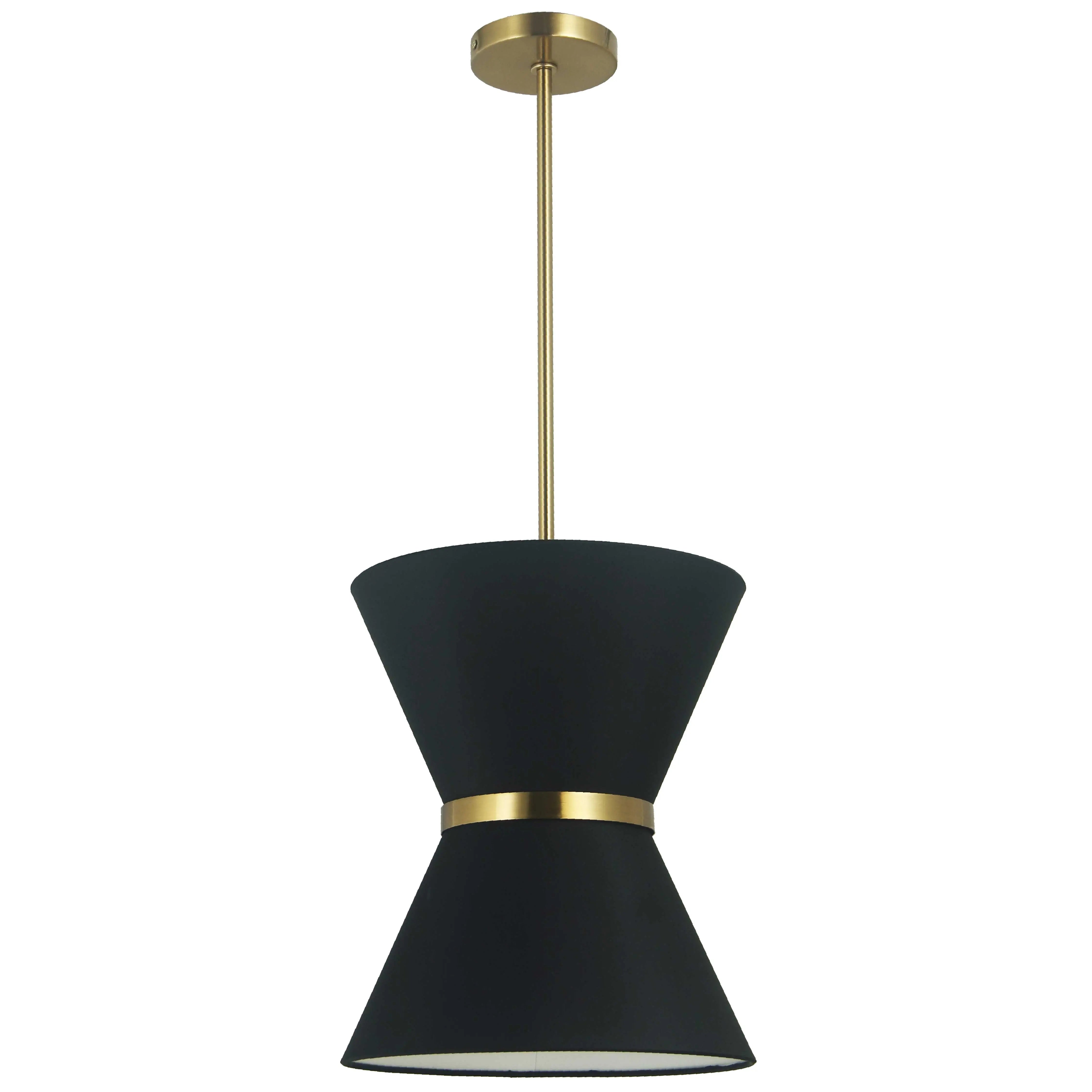 Dainolite 1 Light Incandescent Pendant, Aged Brass with Gold Ring Black Shade