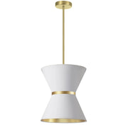 Dainolite 1 Light Incandescent Pendant, Aged Brass with Gold Ring White / Gold Shade