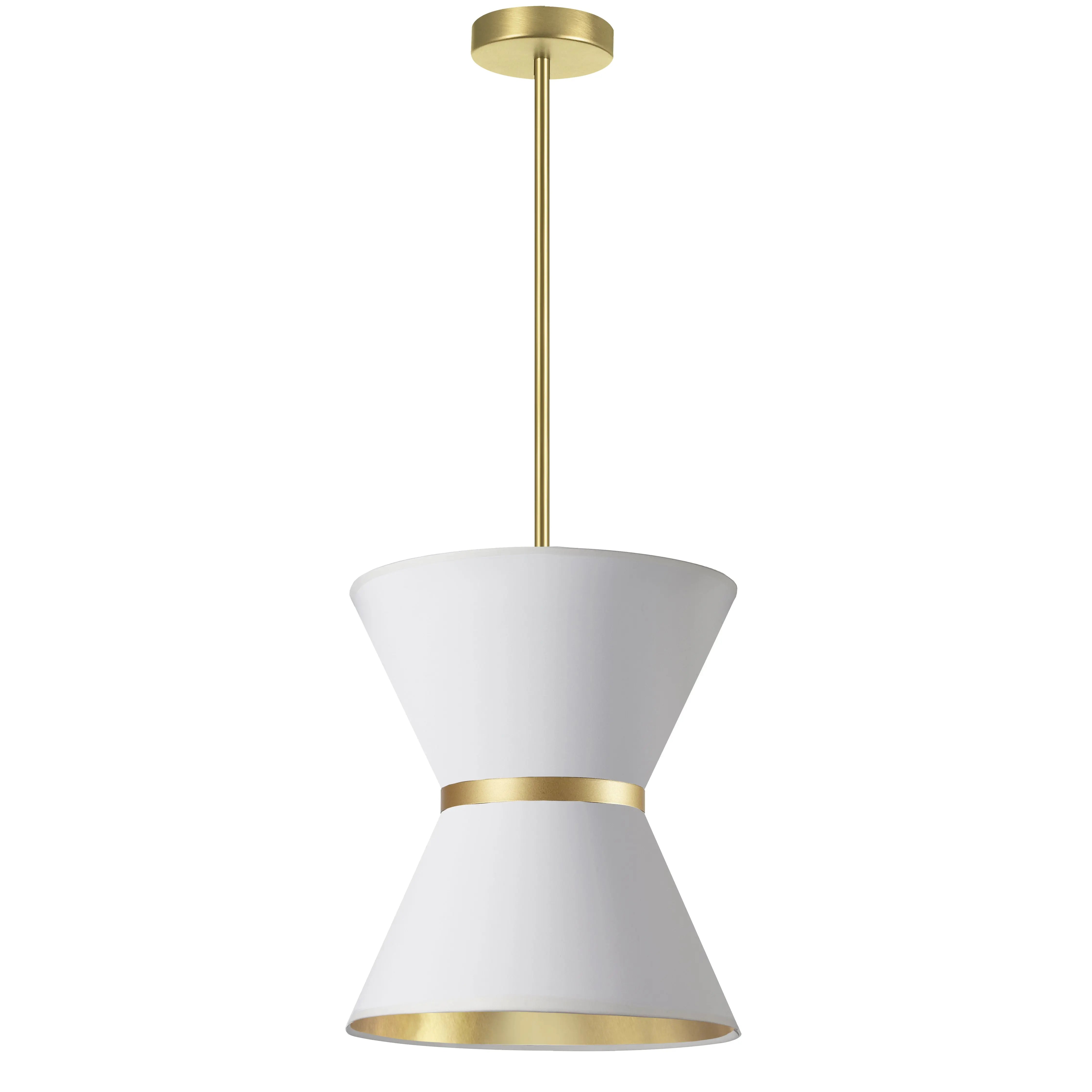 Dainolite 1 Light Incandescent Pendant, Aged Brass with Gold Ring White / Gold Shade