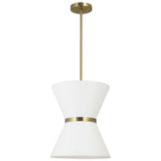 Dainolite 1 Light Incandescent Pendant, Aged Brass with Gold Ring White Shade