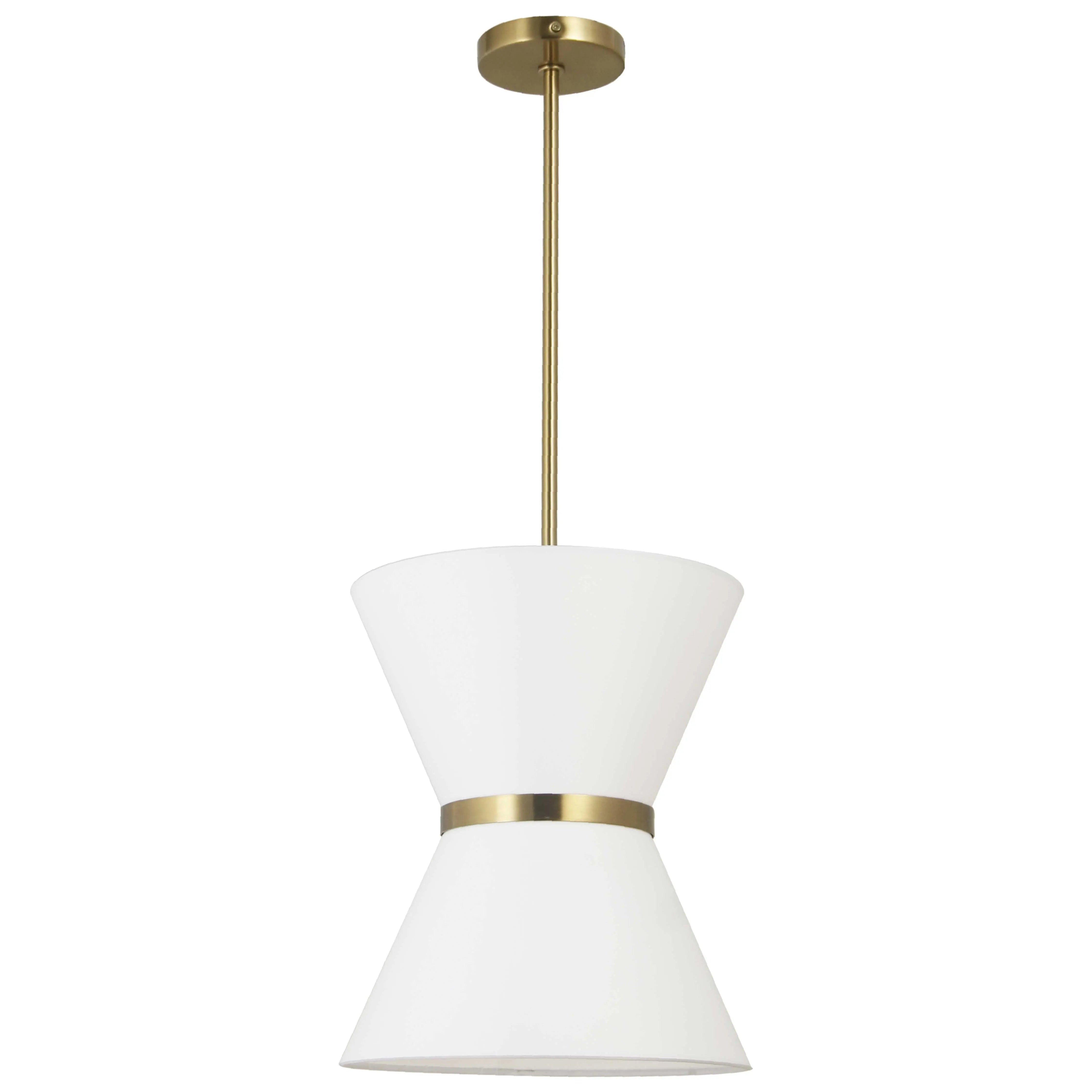 Dainolite 1 Light Incandescent Pendant, Aged Brass with Gold Ring White Shade