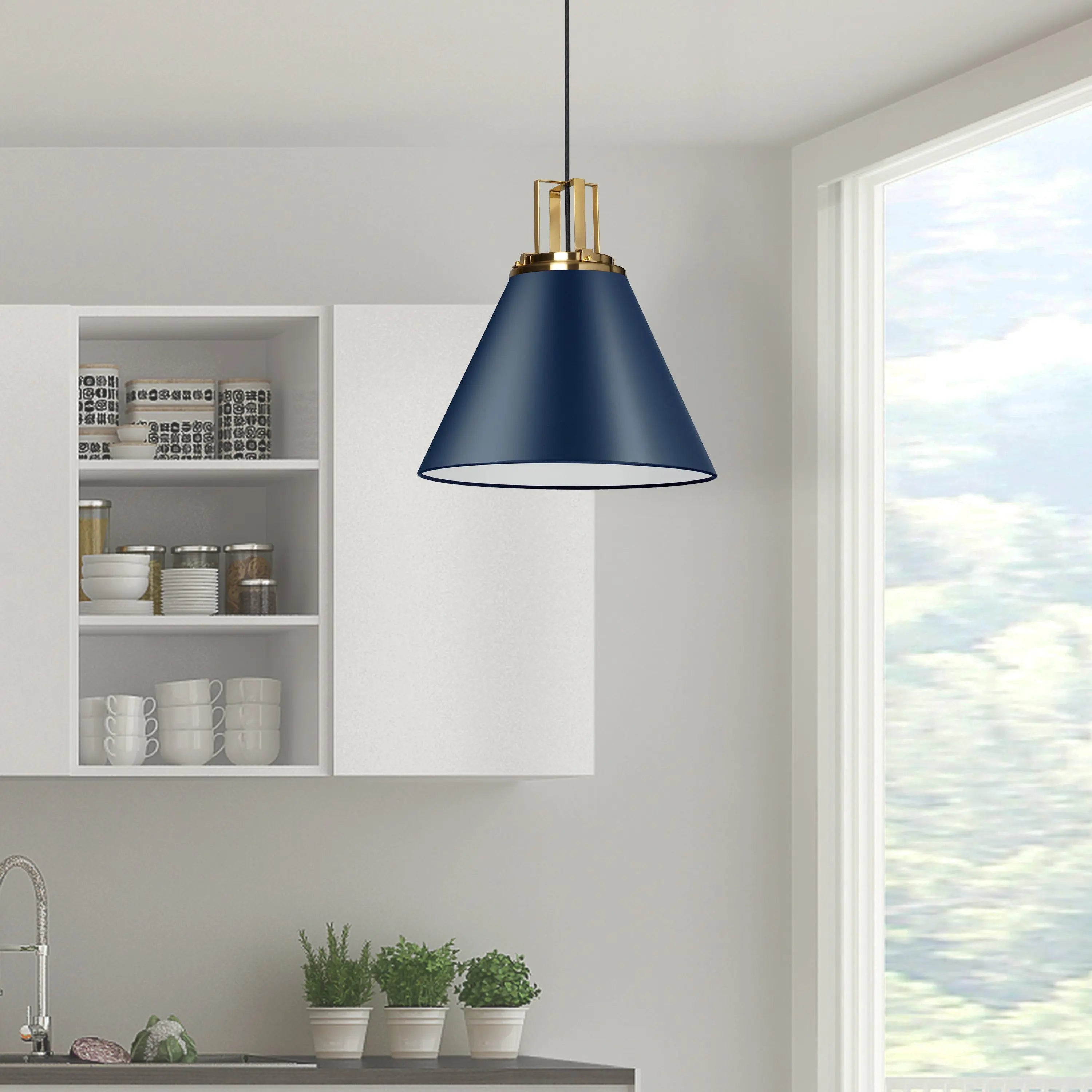 Dainolite 1 Light Incandescent Pendant, Cobalt Blue w/ Aged Brass Accent