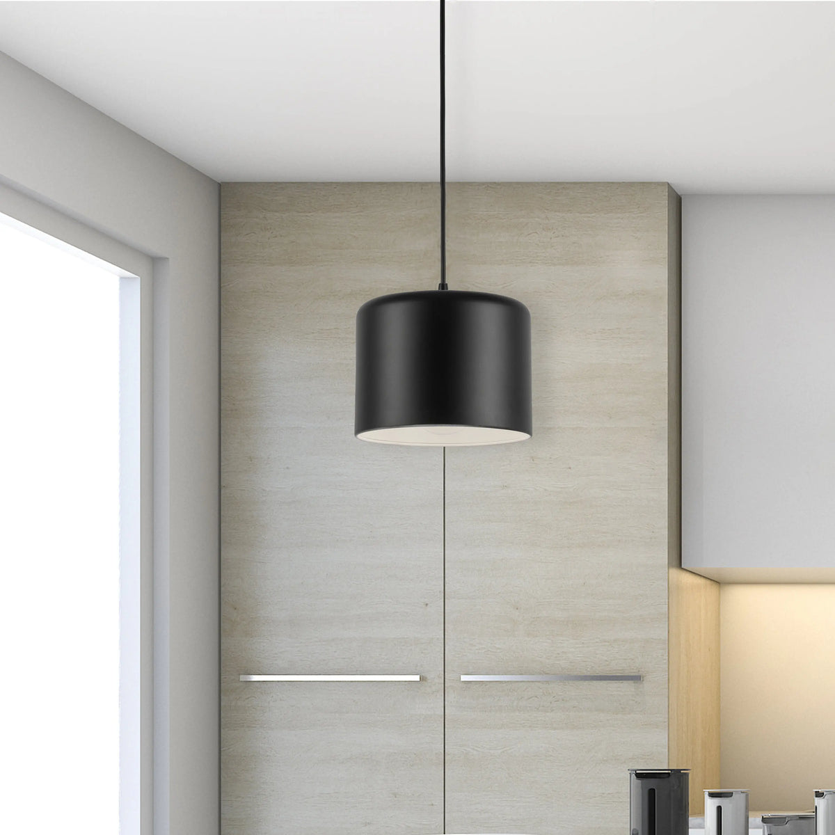 Dainolite 1 Light Incandescent Pendant, Matte Black Shade