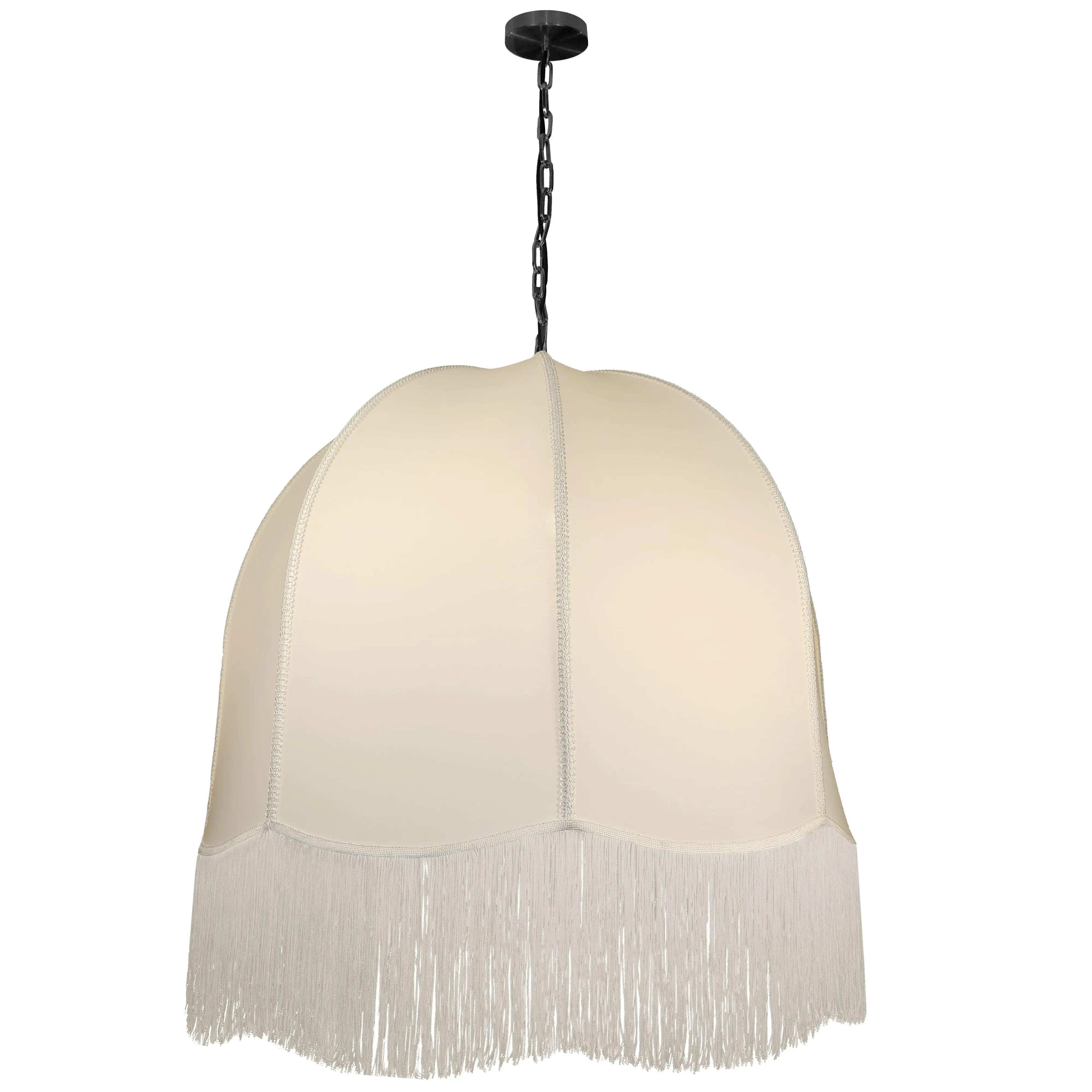 Dainolite 1 Light Incandescent Pendant, Matte Black w/ White Fringe Shade