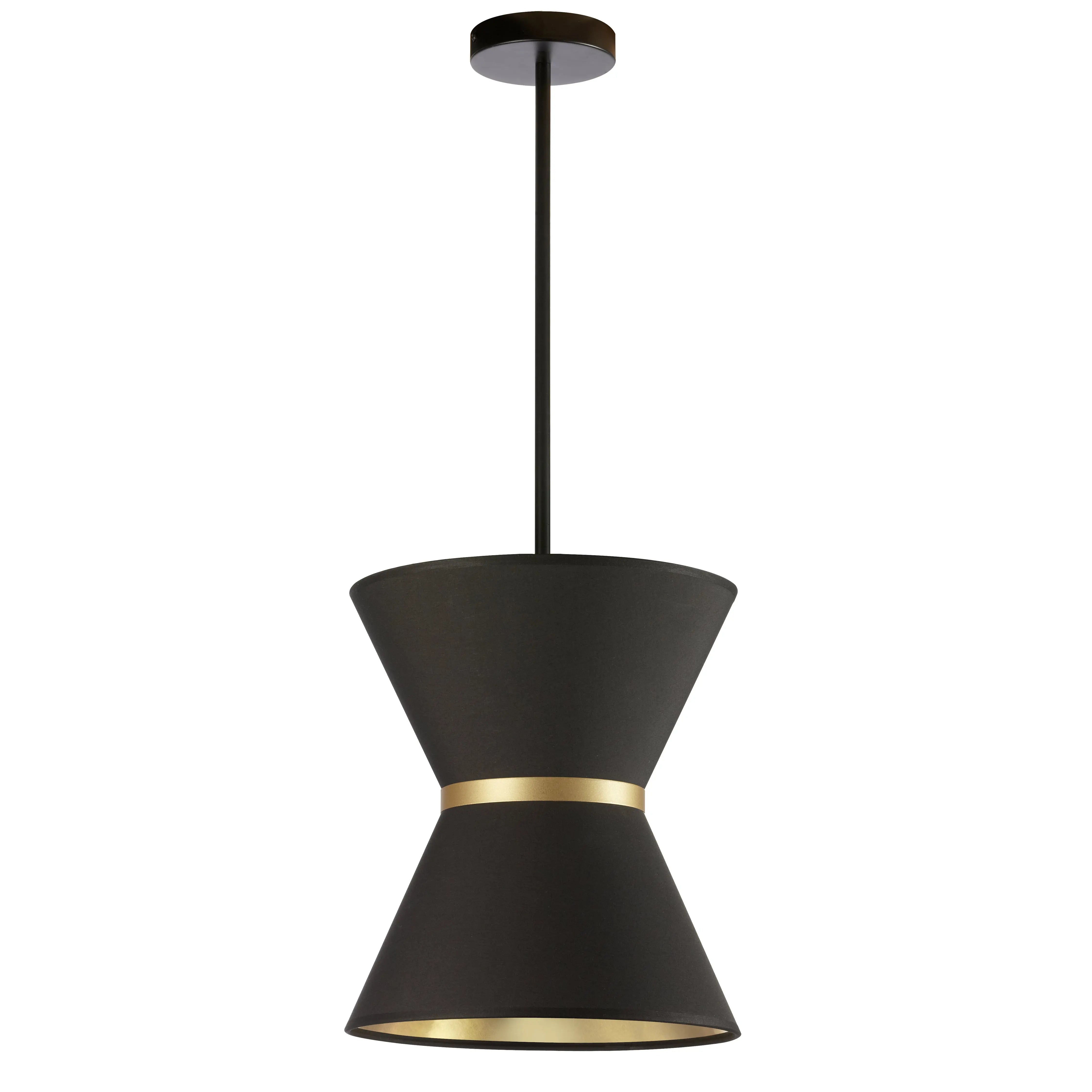 Dainolite 1 Light Incandescent Pendant, Matte Black with Gold Ring Black / Gold Shade