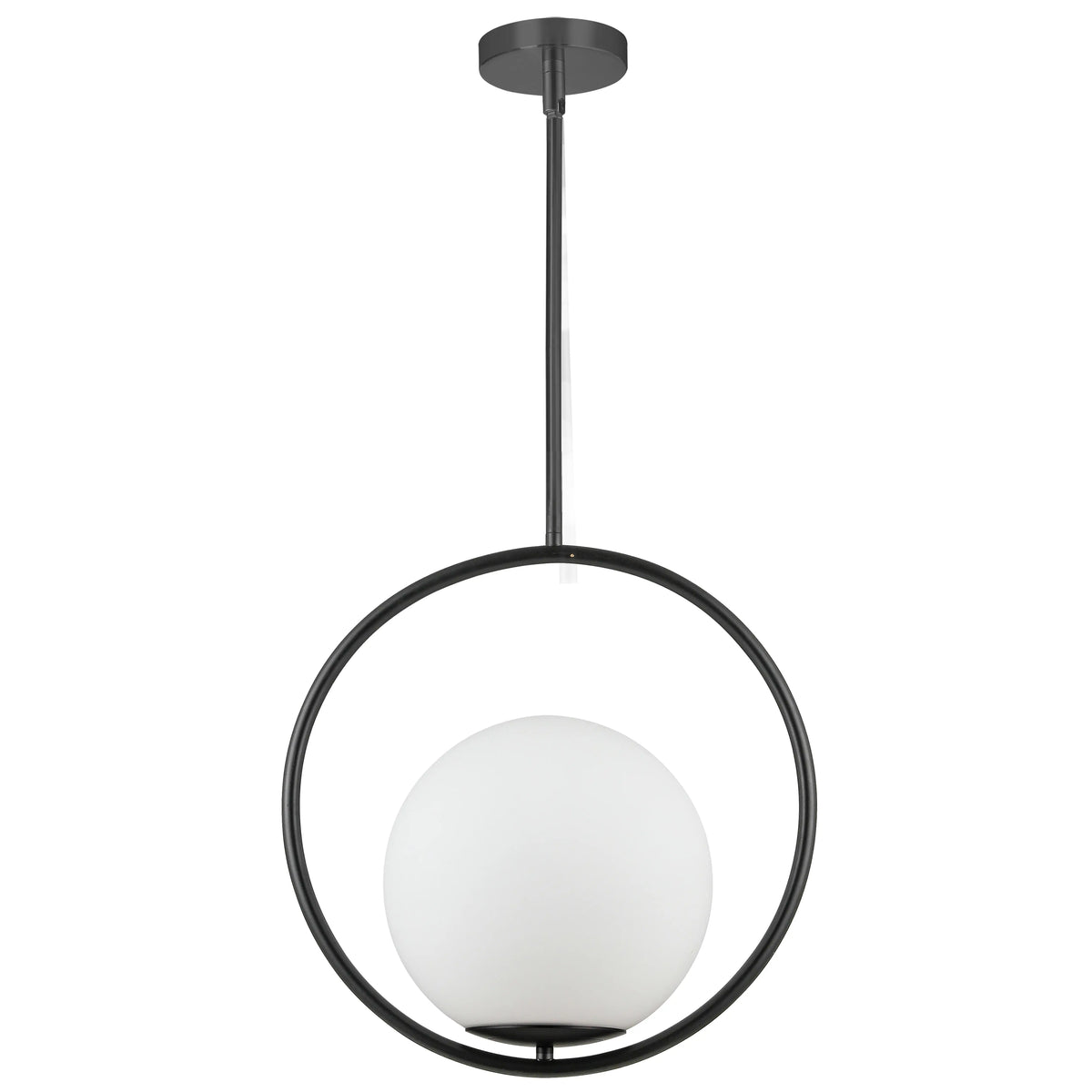 Dainolite 1 Light Incandescent Pendant, Matte Black with White Opal Glass