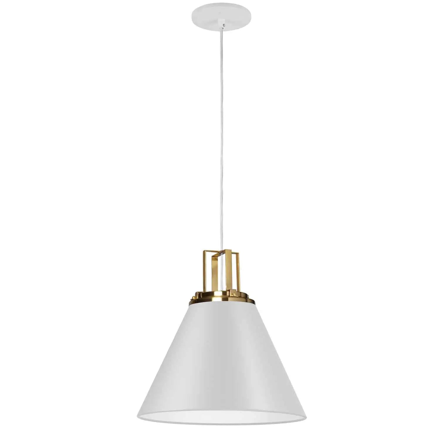 Dainolite 1 Light Incandescent Pendant, Matte White w/ Aged Brass Accent