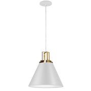 Dainolite 1 Light Incandescent Pendant, Matte White w/ Aged Brass Accent