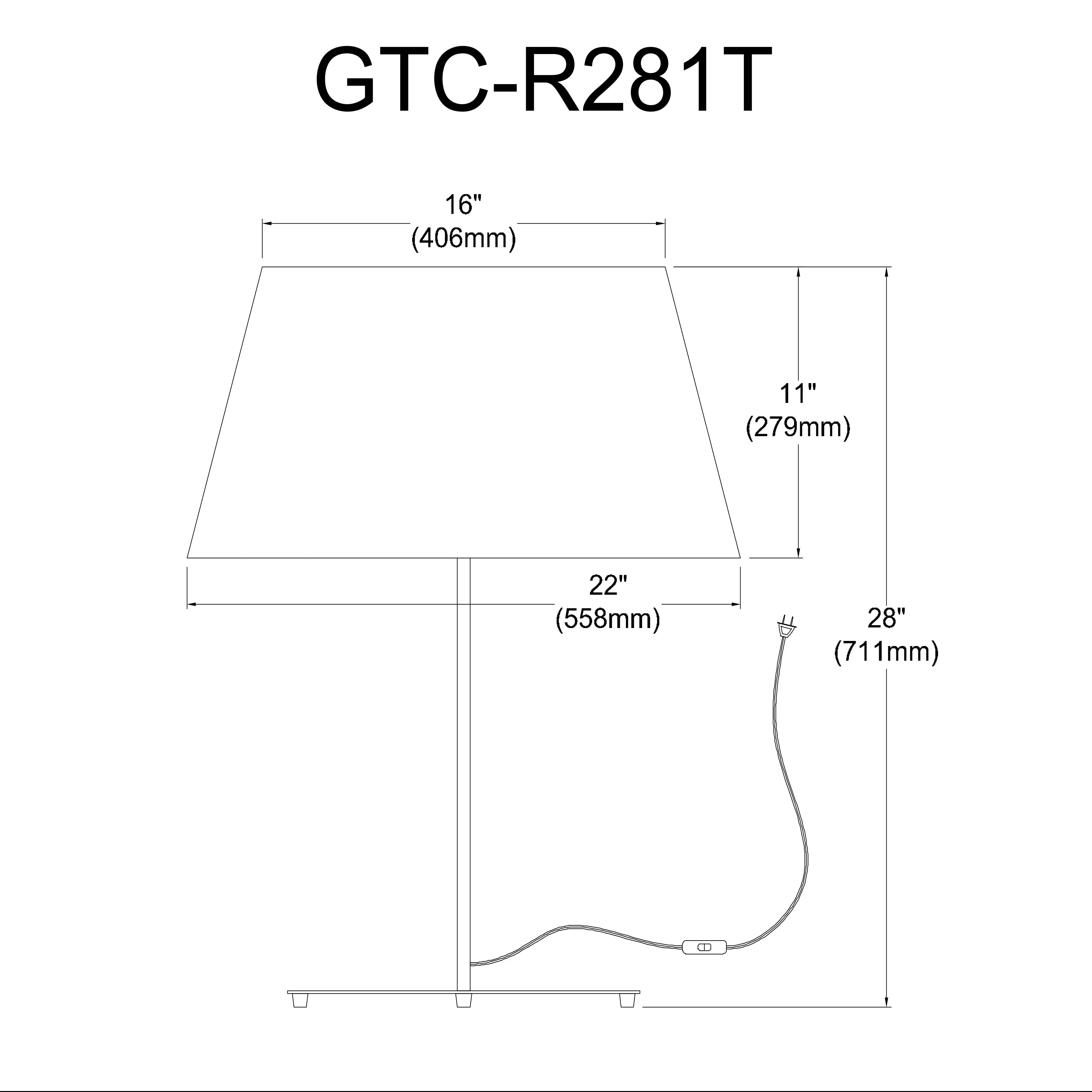 Dainolite 1 Light Incandescent Round Base Table Lamp Matte Black with White Shade GTC-R281T-MW-WH