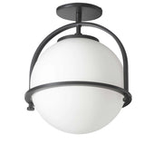 Dainolite 1 Light Incandescent Semi-Flush Matte Black with White Opal Glass